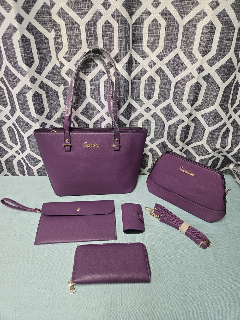 Purple Women's Tote with Matching Accessory Set